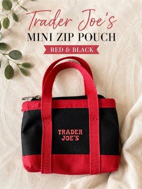 Trader Joe’s Mini Zip Pouch Red Black Canvas Coin Purse Collectible
